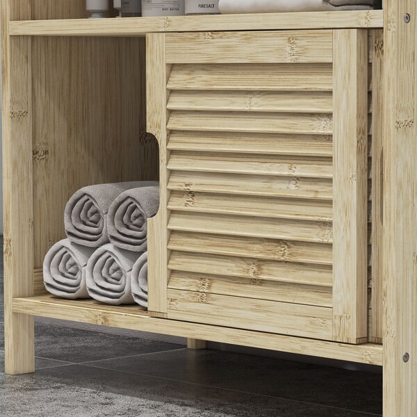 HOMCOM Mobile sottolavabo in Bambù, Mobile per Bagno con 2 Porte, 60 x 30 x 60 cm, Legno Naturale