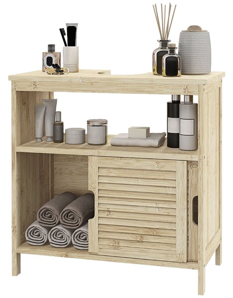 HOMCOM Mobile sottolavabo in Bambù, Mobile per Bagno con 2 Porte, 60 x 30 x 60 cm, Legno Naturale