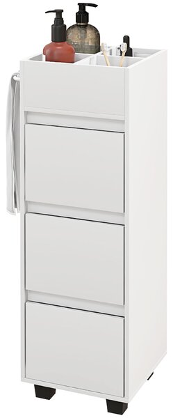 HOMCOM Mobiletto da bagno con 4 scomparti, 3 cassetti e porta asciugamani, dim. 35 x 30 x 90 cm, bianco