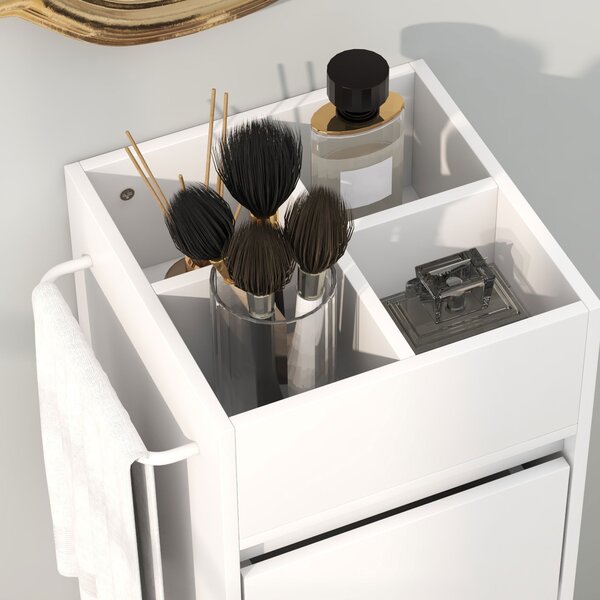 HOMCOM Mobiletto da bagno con 4 scomparti, 3 cassetti e porta asciugamani, dim. 35 x 30 x 90 cm, bianco