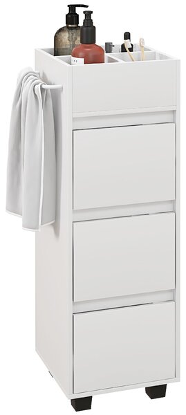 HOMCOM Mobiletto da bagno con 4 scomparti, 3 cassetti e porta asciugamani, dim. 35 x 30 x 90 cm, bianco