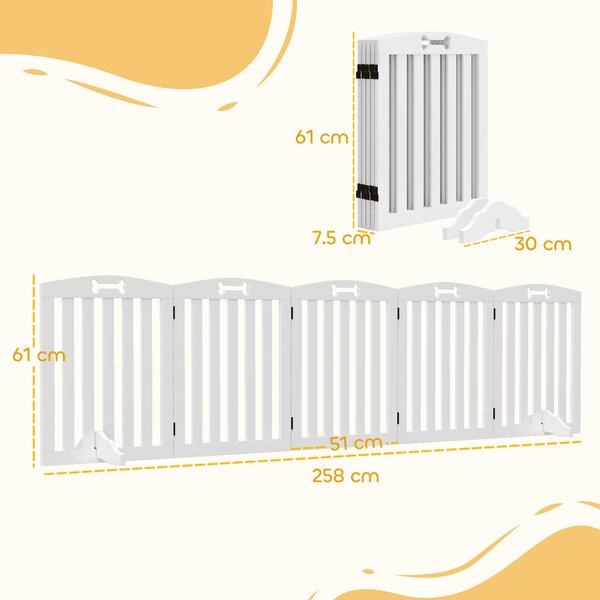 PawHut Cancelletto per Cani Autoportante con Piedini di Supporto, per Telaio Porta, Corridoio, Scala, 258 x 30 x 61 cm, Bianco | Aosom Italy