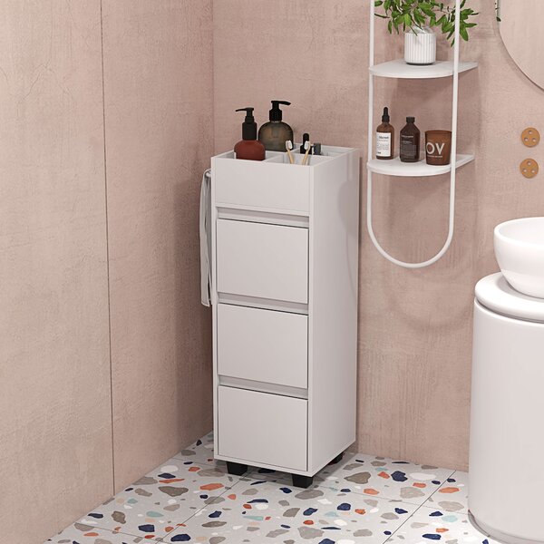HOMCOM Mobiletto da bagno con 4 scomparti, 3 cassetti e porta asciugamani, dim. 35 x 30 x 90 cm, bianco
