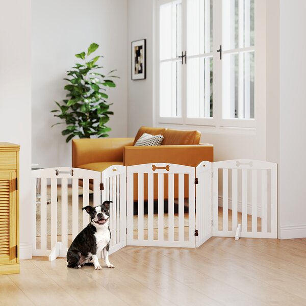 PawHut Cancelletto per Cani Autoportante con Piedini di Supporto, per Telaio Porta, Corridoio, Scala, 258 x 30 x 61 cm, Bianco | Aosom Italy