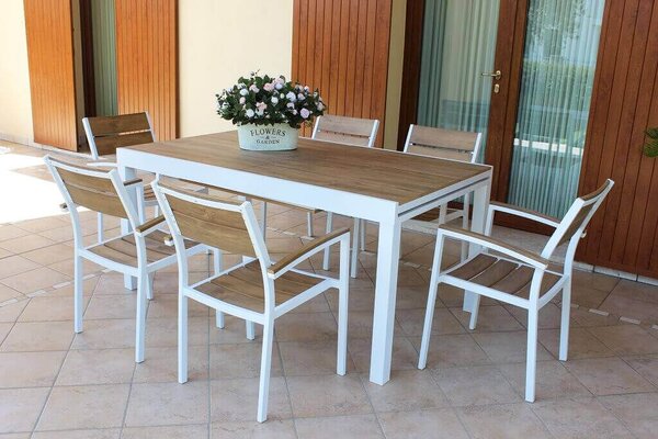 VIDUUS - set tavolo in alluminio e polywood cm 160/240 x 95 x 75 h con 4 poltrone Viduus