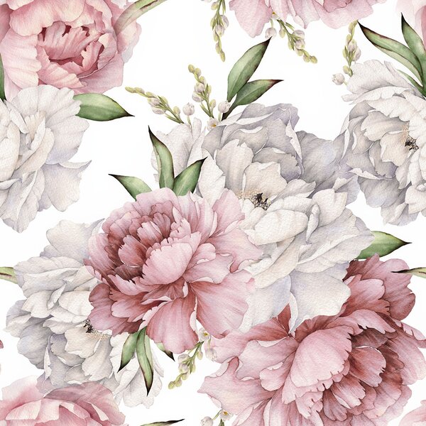Carta da parati Motivo di fiori e foglie, Carta da parati Peonie, Carta da parati popolare, u55072 - Tapeko.it