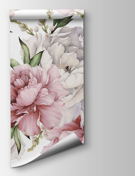 Carta da parati Motivo di fiori e foglie, Carta da parati Peonie, Carta da parati popolare, u55072 - Tapeko.it