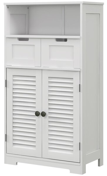 Kleankin Mobiletto per il bagno con armadio a 2 porte, ripiano regolabile, 2 cassetti, nicchia, 61 x 30,5 x 109,5 cm bianco
