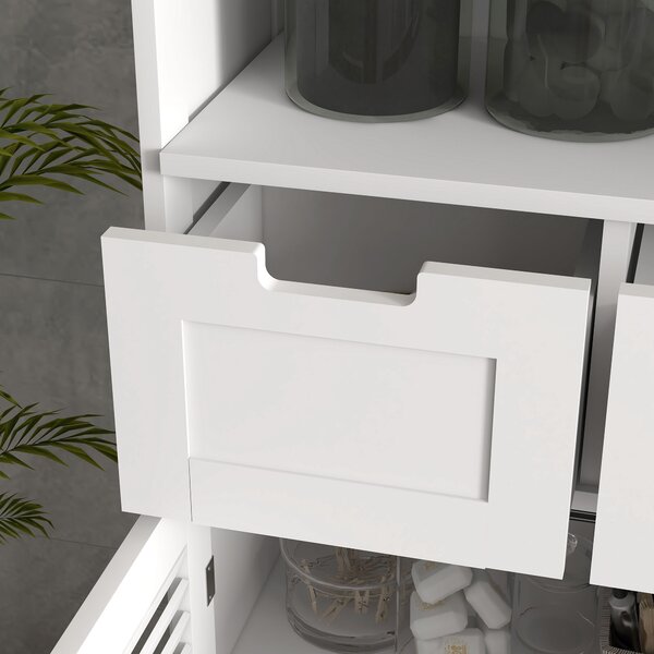Kleankin Mobiletto per il bagno con armadio a 2 porte, ripiano regolabile, 2 cassetti, nicchia, 61 x 30,5 x 109,5 cm bianco