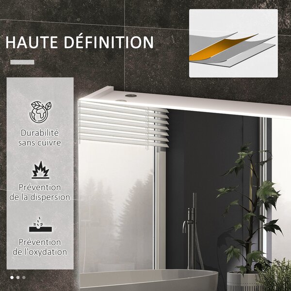 Kleankin Armadio murale con specchio e illuminazione a LED per Bagno 2 in 1, dim. 90L x 15l x 70H cm