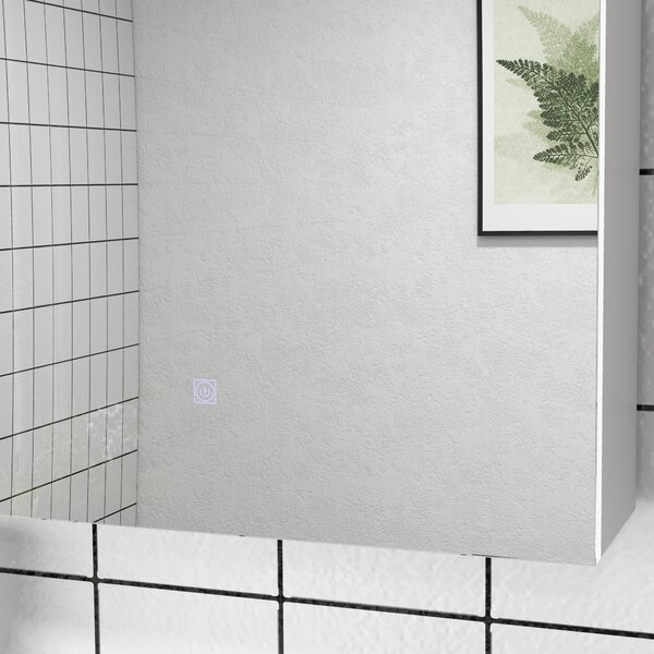 Kleankin Armadio murale con specchio e illuminazione a LED per Bagno 2 in 1, dim. 90L x 15l x 70H cm