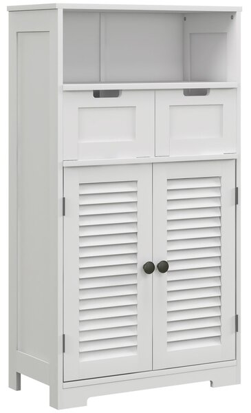 Kleankin Mobiletto per il bagno con armadio a 2 porte, ripiano regolabile, 2 cassetti, nicchia, 61 x 30,5 x 109,5 cm bianco