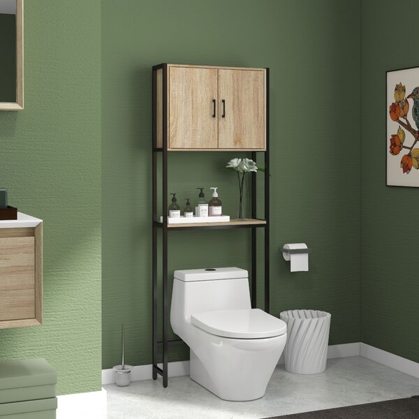 Kleankin Mobile da bagno sopra il water con armadio a 2 porte e ripiano aperto