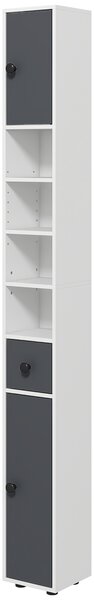 Kleankin Colonna di archiviazione armadio alto per bagno 1 cassetto 4 ripiani regolabili e 2 armadi 20 x 20 x 180 cm grigio