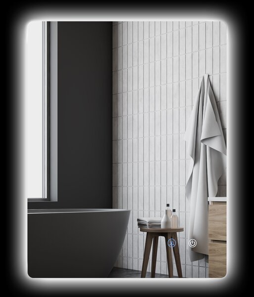 Kleankin Specchio rettangolare luminoso a LED da parete per bagno 80 x 60 cm luminosità regolabile bianco trasparente