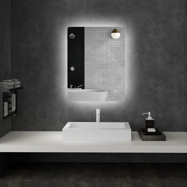 Kleankin Specchio rettangolare luminoso a LED da parete per bagno 80 x 60 cm luminosità regolabile bianco trasparente