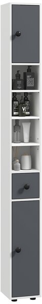 Kleankin Colonna di archiviazione armadio alto per bagno 1 cassetto 4 ripiani regolabili e 2 armadi 20 x 20 x 180 cm grigio