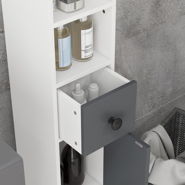 Kleankin Colonna di archiviazione armadio alto per bagno 1 cassetto 4 ripiani regolabili e 2 armadi 20 x 20 x 180 cm grigio