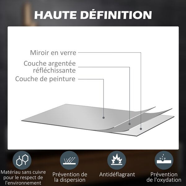 Kleankin Specchio rettangolare luminoso a LED da parete per bagno 80 x 60 cm luminosità regolabile bianco trasparente