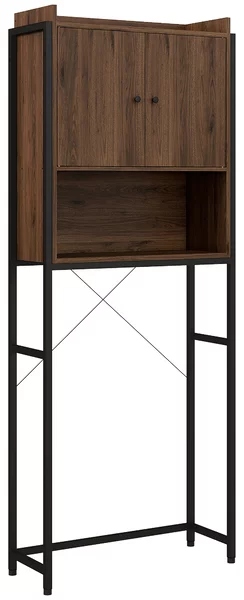 Kleankin Mobile Sopra il Water Mensola Salle Bagno Armadio 2 Ante e Vano 68 x 25,5 x 172,5 cm marrone nero