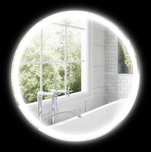 Kleankin Specchio rotondo luminoso LED da bagno Ø 60 cm a muro con illuminazione 3 colori interruttore tattile 29W bianco argento