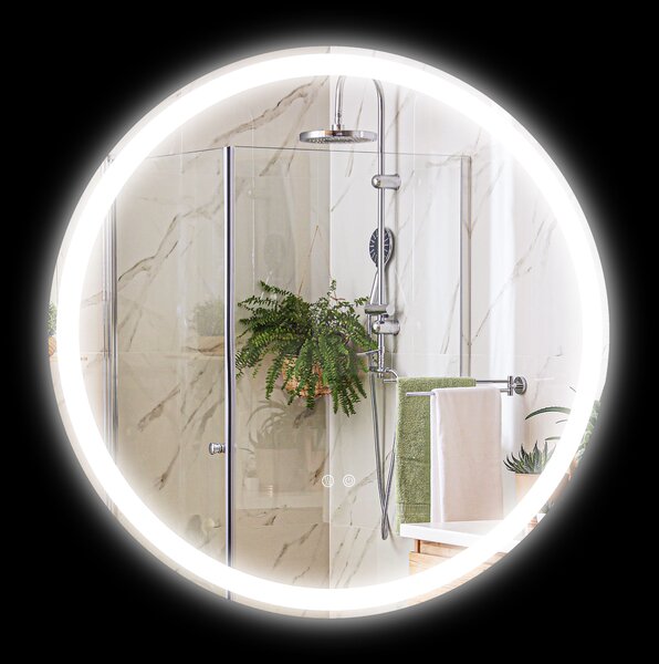 Kleankin Specchio rotondo luminoso LED da bagno Ø 60 cm a muro con illuminazione 3 colori interruttore tattile 29W bianco argento