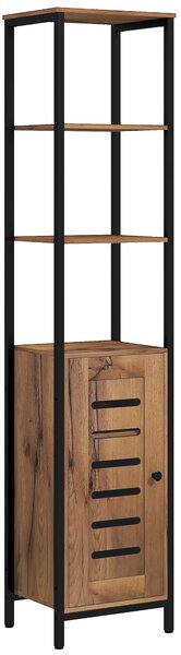 Kleankin Mobile Bagno Alto Stretto, Mobiletto Bagno Salvaspazio con Ante Soft Close a Persiana, 3 Ripiani Aperti, Ripiani Regolabili, Marrone Rustico | Aosom Italy