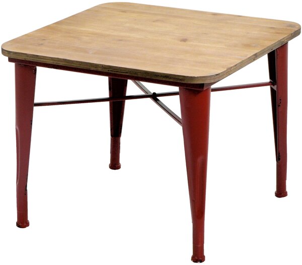 Tavolino Quadrato In Metallo Top In Legno Adami Edimburgo Rosso