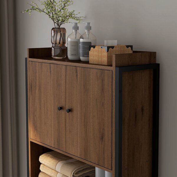Kleankin Mobile Sopra il Water Mensola Salle Bagno Armadio 2 Ante e Vano 68 x 25,5 x 172,5 cm marrone nero