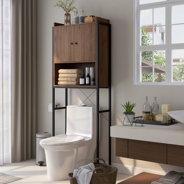 Kleankin Mobile Sopra il Water Mensola Salle Bagno Armadio 2 Ante e Vano 68 x 25,5 x 172,5 cm marrone nero
