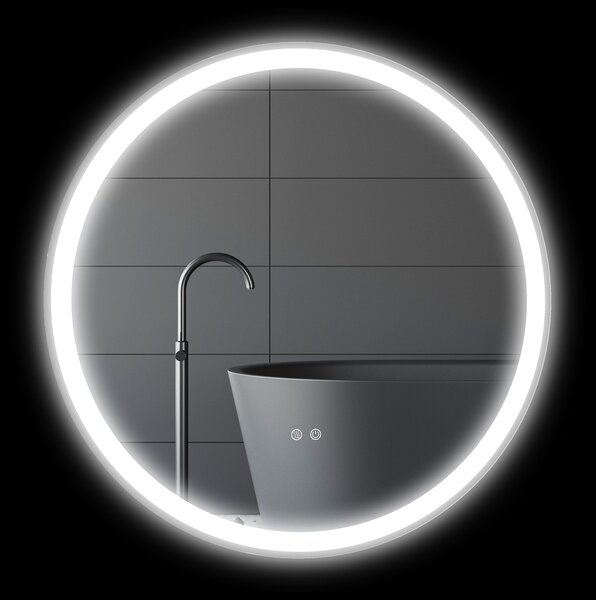 Kleankin Specchio rotondo luminoso LED da bagno Ø 80 cm murale con illuminazione 3 colori interruttore tattile 46W bianco argento