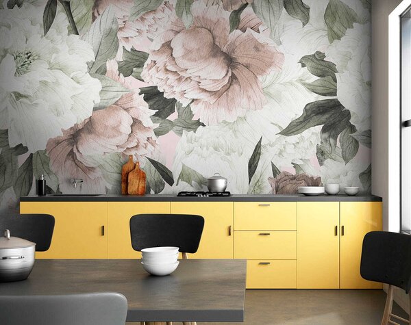 Carta da parati Peonie disegnate, Carta da parati Floreale, u55910 : Uwalls.it