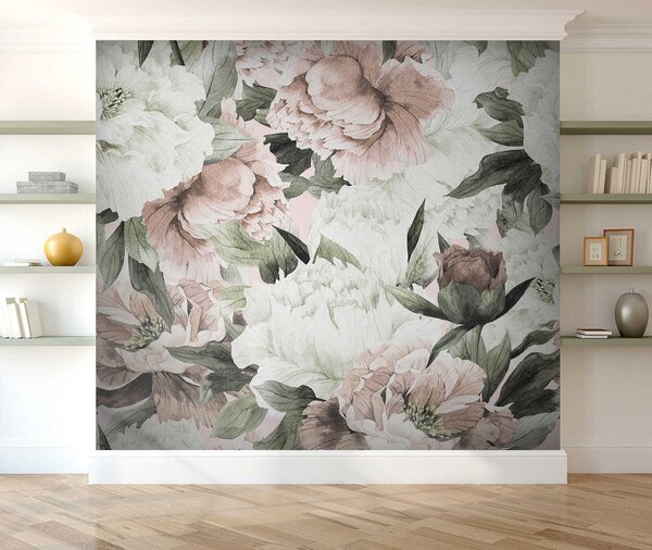 Carta da parati Peonie disegnate, Carta da parati Floreale, u55910 : Uwalls.it