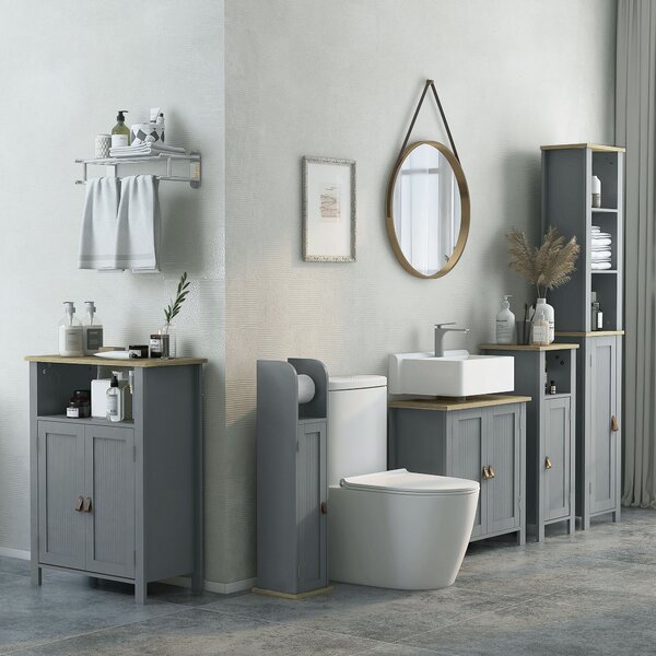 Kleankin Mobile sottolavabo 2 porte ripiano regolabile 2 piani interni maniglie in PU 60 x 30 x 60 cm grigio