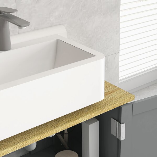 Kleankin Mobile sottolavabo 2 porte ripiano regolabile 2 piani interni maniglie in PU 60 x 30 x 60 cm grigio