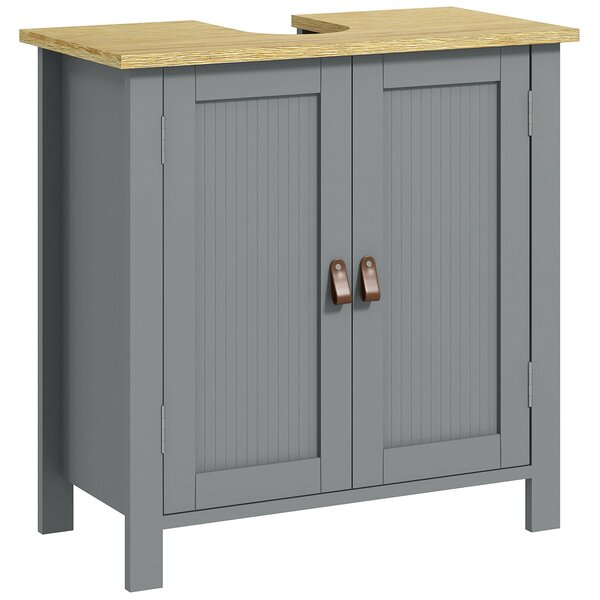 Kleankin Mobile sottolavabo 2 porte ripiano regolabile 2 piani interni maniglie in PU 60 x 30 x 60 cm grigio