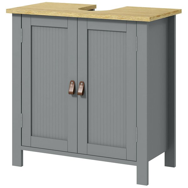 Kleankin Mobile sottolavabo 2 porte ripiano regolabile 2 piani interni maniglie in PU 60 x 30 x 60 cm grigio