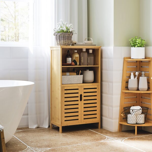 Mobiletto Bagno Salvaspazio 50x29x92 cm Armadietto e 2 Ripiani Aperti in Legno