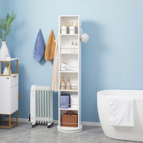 Kleankin Mobile colonne bagno girevole con specchio 6 ripiani 36 x 36 x 171 cm bianco
