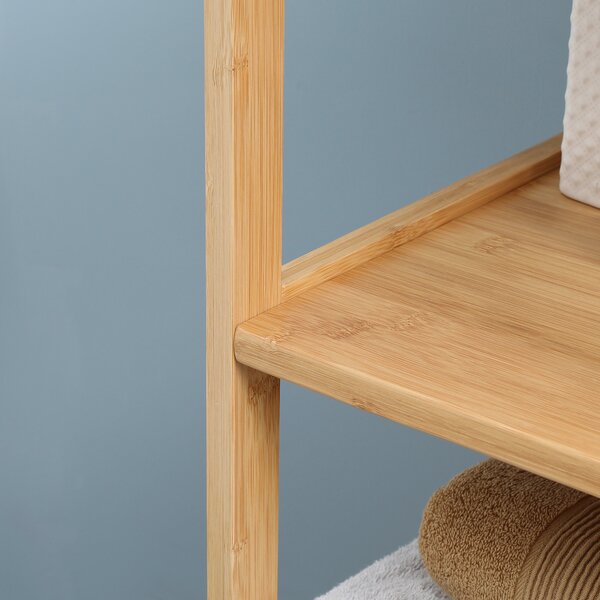 Kleankin Mobile di archiviazione colonna per bagno in bambù 2 cassetti rimovibili e 3 ripiani 30 x 30 x 140 cm naturale