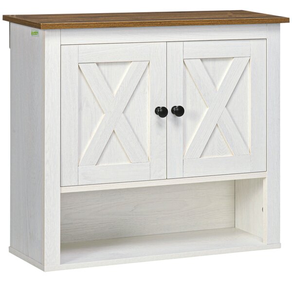 Kleankin Armadio murale, mobile bagno con armadio a portess e vano aperto, dim. 60 x 19,5 x 52,5 cm, bianco