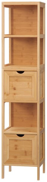 Kleankin Mobile di archiviazione colonna per bagno in bambù 2 cassetti rimovibili e 3 ripiani 30 x 30 x 140 cm naturale