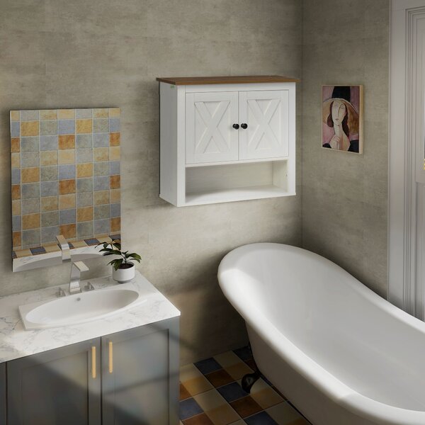 Kleankin Armadio murale, mobile bagno con armadio a portess e vano aperto, dim. 60 x 19,5 x 52,5 cm, bianco