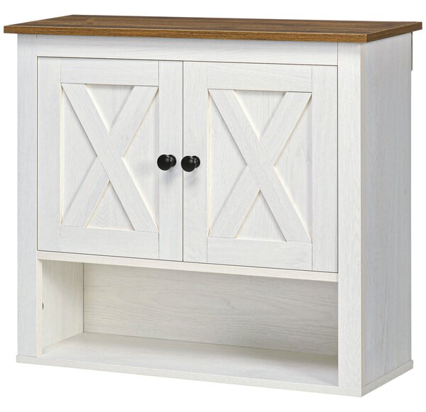 Kleankin Armadio murale, mobile bagno con armadio a portess e vano aperto, dim. 60 x 19,5 x 52,5 cm, bianco