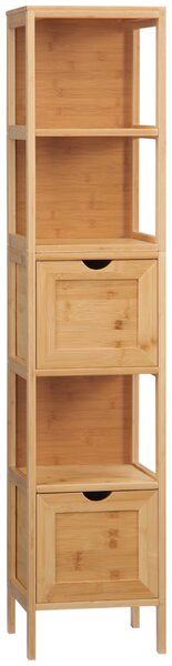 Kleankin Mobile di archiviazione colonna per bagno in bambù 2 cassetti rimovibili e 3 ripiani 30 x 30 x 140 cm naturale