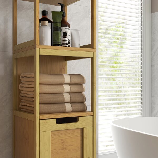 Kleankin Mobile Colonna da Bagno Stile Accogliente dimensioni 30L x 30l x 144H cm 3 ripiani 2 cassetti Bambù