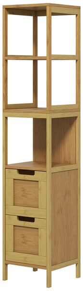 Kleankin Mobile Colonna da Bagno Stile Accogliente dimensioni 30L x 30l x 144H cm 3 ripiani 2 cassetti Bambù