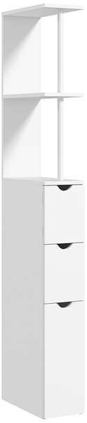 Colonna Bagno con Armadietto, Ripiani e Cassetti, in Legno, 15x33x136.8 cm, Bianco