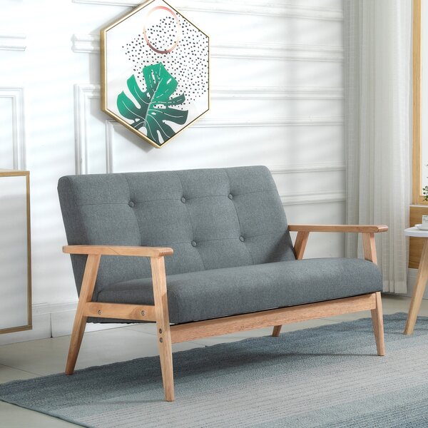 HOMCOM Divano 2 posti stile scandinavo con braccioli, piedi in legno, 115l x 66,5P x 73H cm, grigio