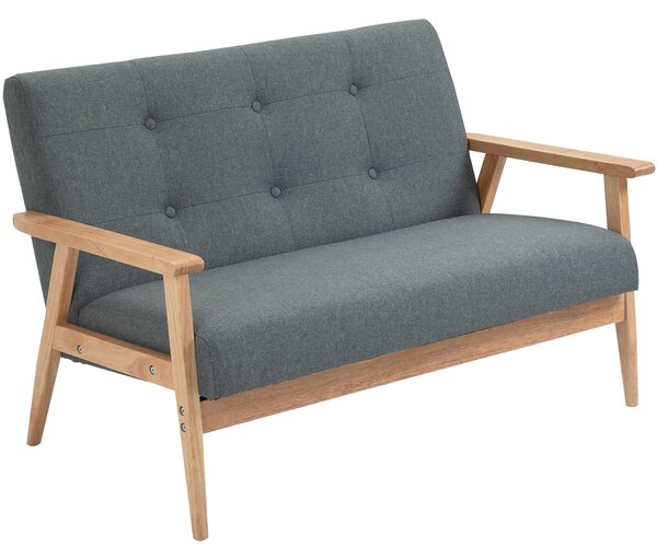 HOMCOM Divano 2 posti stile scandinavo con braccioli, piedi in legno, 115l x 66,5P x 73H cm, grigio